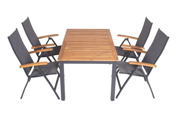 VILLANA Esstischgarnitur, Anthrazit/grau, Alu/ FSC-Akazienholz, Ausziehtisch 150/200 Cm, 4 Multipositionssessel 15 VILLANA Esstischgarnitur, Anthrazit/grau, Alu/ FSC-Akazienholz, Ausziehtisch 150/200 Cm, 4 Multipositionssessel – Bild 13