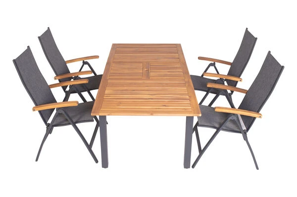 VILLANA Esstischgarnitur, Anthrazit/grau, Alu/ FSC-Akazienholz, Ausziehtisch 150/200 Cm, 4 Multipositionssessel 14 VILLANA Esstischgarnitur, Anthrazit/grau, Alu/ FSC-Akazienholz, Ausziehtisch 150/200 Cm, 4 Multipositionssessel – Bild 12