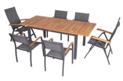 VILLANA Esstischgarnitur, Anthrazit/grau, Alu/ FSC-Akazienholz, Ausziehtisch 150/200 Cm, 4 Stapelstühle, 2 Multipositionssessel 31 VILLANA Esstischgarnitur, Anthrazit/grau, Alu/ FSC-Akazienholz, Ausziehtisch 150/200 Cm, 4 Stapelstühle, 2 Multipositionssessel -Ausgewählte Gartenmöbelgeschäfte 23915 17.jpg