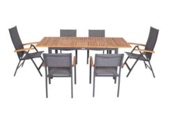 VILLANA Esstischgarnitur, Anthrazit/grau, Alu/ FSC-Akazienholz, Ausziehtisch 150/200 Cm, 4 Stapelstühle, 2 Multipositionssessel 32 VILLANA Esstischgarnitur, Anthrazit/grau, Alu/ FSC-Akazienholz, Ausziehtisch 150/200 Cm, 4 Stapelstühle, 2 Multipositionssessel -Ausgewählte Gartenmöbelgeschäfte 23915 19.jpg