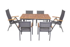 VILLANA Esstischgarnitur, Anthrazit/grau, Alu/ FSC-Akazienholz, Ausziehtisch 150/200 Cm, 4 Stapelstühle, 2 Multipositionssessel 33 VILLANA Esstischgarnitur, Anthrazit/grau, Alu/ FSC-Akazienholz, Ausziehtisch 150/200 Cm, 4 Stapelstühle, 2 Multipositionssessel -Ausgewählte Gartenmöbelgeschäfte 23915 20.jpg