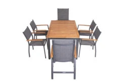 VILLANA Esstischgarnitur, Anthrazit/grau, Alu/ FSC-Akazienholz, Ausziehtisch 150/200 Cm, 4 Stapelstühle, 2 Multipositionssessel 35 VILLANA Esstischgarnitur, Anthrazit/grau, Alu/ FSC-Akazienholz, Ausziehtisch 150/200 Cm, 4 Stapelstühle, 2 Multipositionssessel -Ausgewählte Gartenmöbelgeschäfte 23915 21.jpg