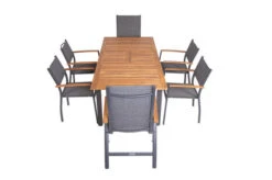 VILLANA Esstischgarnitur, Anthrazit/grau, Alu/ FSC-Akazienholz, Ausziehtisch 150/200 Cm, 4 Stapelstühle, 2 Multipositionssessel 34 VILLANA Esstischgarnitur, Anthrazit/grau, Alu/ FSC-Akazienholz, Ausziehtisch 150/200 Cm, 4 Stapelstühle, 2 Multipositionssessel -Ausgewählte Gartenmöbelgeschäfte 23915 22.jpg