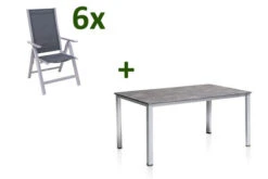 KETTLER Cubic Esstischgarnitur, Silber/anthrazit/grau, Alu/Textilene, Tisch 160x90 Cm, 6 Multipo