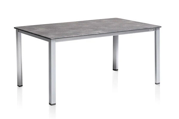 KETTLER Cubic Esstischgarnitur, Silber/anthrazit/grau, Alu/Textilene, Tisch 160x90 Cm, 6 Stapelsessel 5 KETTLER Cubic Esstischgarnitur, Silber/anthrazit/grau, Alu/Textilene, Tisch 160x90 Cm, 6 Stapelsessel – Bild 3