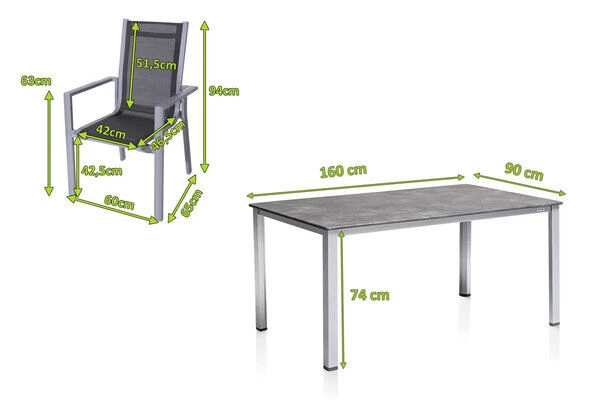 KETTLER Cubic Esstischgarnitur, Silber/anthrazit/grau, Alu/Textilene, Tisch 160x90 Cm, 6 Stapelsessel 7 KETTLER Cubic Esstischgarnitur, Silber/anthrazit/grau, Alu/Textilene, Tisch 160x90 Cm, 6 Stapelsessel – Bild 5