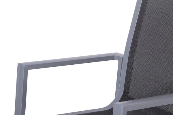 KETTLER Cubic Esstischgarnitur, Silber/anthrazit/grau, Alu/Textilene, Tisch 160x90 Cm, 6 Stapelsessel 8 KETTLER Cubic Esstischgarnitur, Silber/anthrazit/grau, Alu/Textilene, Tisch 160x90 Cm, 6 Stapelsessel – Bild 6