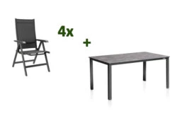 KETTLER Cubic/BasicPlus Esstischgarnitur, Anthrazit, Alu/Kettalit/Textilene, 160x90 Cm, 4 Multipos