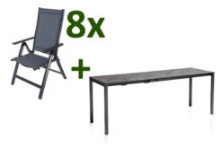 KETTLER Cubic Esstischgarnitur, Anthrazit/grau, Alu/HPL/Textilene, 140/210x70 Cm, 8 Multipos