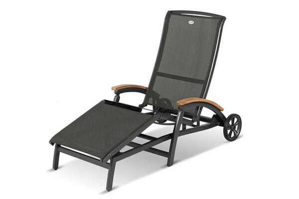 HARTMAN Da Vinci Gartenliege, Xerix/anthrazit, Alu/Textilene, 170 X 82 X 30 Cm, Mit FSC-Teak-Armlehnen 3 HARTMAN Da Vinci Gartenliege, Xerix/anthrazit, Alu/Textilene, 170 X 82 X 30 Cm, Mit FSC-Teak-Armlehnen – Bild 2