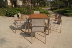 OUTFLEXX Set, Taupe, Edelstahl/Teak, Esstisch 200 X 90 Cm, 6 Stapelstühle -Ausgewählte Gartenmöbelgeschäfte 2 14213.jpg