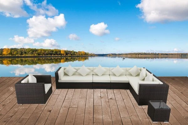 OUTFLEXX Loungemöbel-Set, Braun Marmoriert, Polyrattan, 8 Pers, Wasserfeste Kissenbox 4 OUTFLEXX Loungemöbel-Set, Braun Marmoriert, Polyrattan, 8 Pers, Wasserfeste Kissenbox – Bild 2