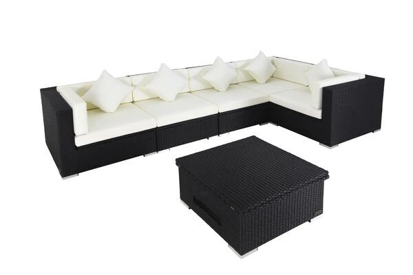 OUTFLEXX Loungemöbel-Set Polyrattan, Schwarz, Für 5 Personen, Inkl. Loungetisch, Wasserfeste Kissenbox 4 OUTFLEXX Loungemöbel-Set Polyrattan, Schwarz, Für 5 Personen, Inkl. Loungetisch, Wasserfeste Kissenbox – Bild 2