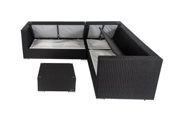OUTFLEXX Loungemöbel-Set, Schwarz, Polyrattan, 6 Personen, Wasserfeste Kissenbox 5 OUTFLEXX Loungemöbel-Set, Schwarz, Polyrattan, 6 Personen, Wasserfeste Kissenbox – Bild 3