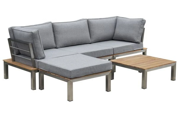 OUTFLEXX Loungemöbel, Silber/grau, Edelstahl/FSC-Teakholz/Textil, Für 4 Personen, Inkl. Beistelltisch 4 OUTFLEXX Loungemöbel, Silber/grau, Edelstahl/FSC-Teakholz/Textil, Für 4 Personen, Inkl. Beistelltisch – Bild 2