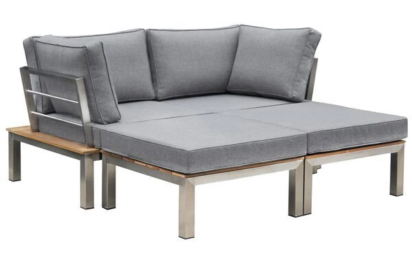 OUTFLEXX Loungemöbel, Silber/grau, Edelstahl/FSC-Teakholz/Textil, Für 2 Personen, Liegefunktion 4 OUTFLEXX Loungemöbel, Silber/grau, Edelstahl/FSC-Teakholz/Textil, Für 2 Personen, Liegefunktion – Bild 2
