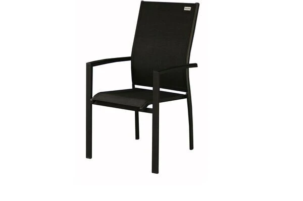 DOPPLER Expert Esstischgarnitur, Anthrazit/schwarz, Alu/Textilene, 4 Stapelsessel, 2 Hochlehner, 150-210x90cm 4 DOPPLER Expert Esstischgarnitur, Anthrazit/schwarz, Alu/Textilene, 4 Stapelsessel, 2 Hochlehner, 150-210x90cm – Bild 2