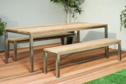 OUTFLEXX Esstischgarnitur, Edelstahl/recyceltes FSC-Teakholz, Tisch 200x100 Cm, 2 Bänke -Ausgewählte Gartenmöbelgeschäfte 2 19363.jpg