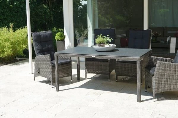 Ploß Rocking Dining Tisch, Grau/braun-meliert, Polyrattan, 170 X 90 Cm, Glasplatte In Steinoptik 4 Ploß Rocking Dining Tisch, Grau/braun-meliert, Polyrattan, 170 X 90 Cm, Glasplatte In Steinoptik – Bild 2