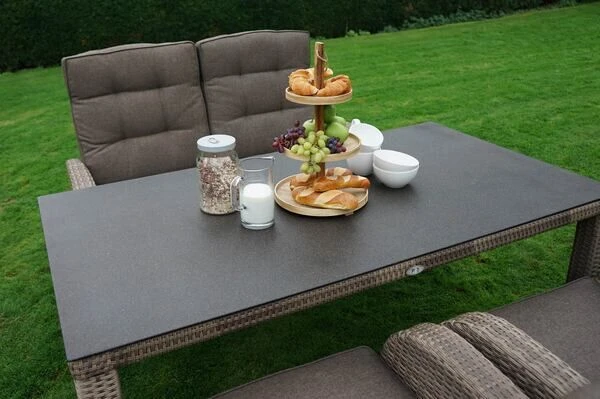 Ploß Rabida Comfort Dining Tisch, Champagner-meliert, Polyrattan, 180x110 Cm, Glasplatte In Steinoptik 4 Ploß Rabida Comfort Dining Tisch, Champagner-meliert, Polyrattan, 180x110 Cm, Glasplatte In Steinoptik – Bild 2