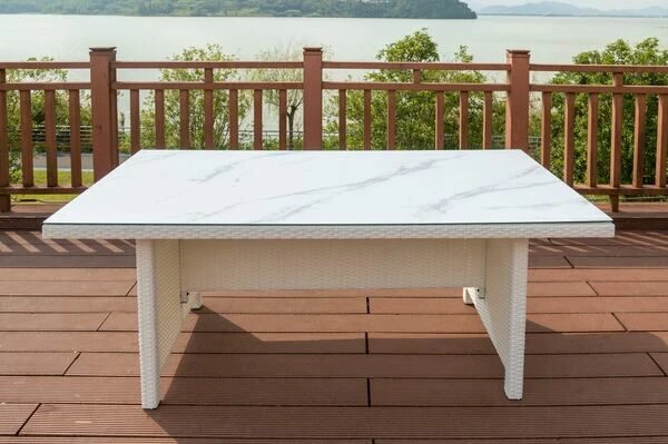 OUTFLEXX Dining Tisch, Weiß, Polyrattan, 200 X 95 Cm, Tischplatte Spraystone, 6mm 4 OUTFLEXX Dining Tisch, Weiß, Polyrattan, 200 X 95 Cm, Tischplatte Spraystone, 6mm – Bild 2