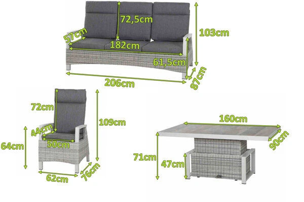SIENA GARDEN Corido Loungeset, Ice Grey, Alu / Gardino®-Geflecht, 2 Diningsessel + 3er Sofa, Stufenloser Lifttisch 160x90x47-71cm 4 SIENA GARDEN Corido Loungeset, Ice Grey, Alu / Gardino®-Geflecht, 2 Diningsessel + 3er Sofa, Stufenloser Lifttisch 160x90x47-71cm – Bild 2