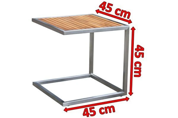 OUTFLEXX Beistelltisch, Silber/natur, Edelstahl/FSC-Teakholz, 45x45cm, Tischplattenstärke 1,2cm 5 OUTFLEXX Beistelltisch, Silber/natur, Edelstahl/FSC-Teakholz, 45x45cm, Tischplattenstärke 1,2cm – Bild 3