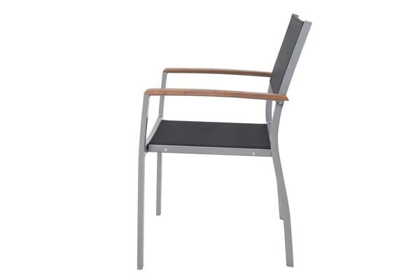 VILLANA Stapelsessel, Silber/schwarz, Alu/Textilene, 57 X 56 X 84 Cm, FSC Akazienholz Armlehnen 8 VILLANA Stapelsessel, Silber/schwarz, Alu/Textilene, 57 X 56 X 84 Cm, FSC Akazienholz Armlehnen – Bild 6