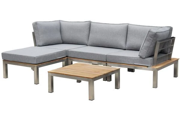 OUTFLEXX Loungemöbel, Silber/grau, Edelstahl/FSC-Teakholz/Textil, Für 4 Personen, Inkl. Beistelltisch 5 OUTFLEXX Loungemöbel, Silber/grau, Edelstahl/FSC-Teakholz/Textil, Für 4 Personen, Inkl. Beistelltisch – Bild 3