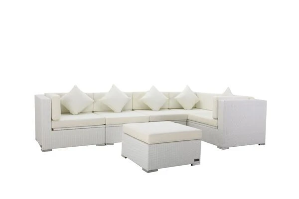 OUTFLEXX Loungemöbel Polyrattan, Weiß, Für 5 Personen, Inkl. Kaffeetisch, Wasserfeste Kissenbox 5 OUTFLEXX Loungemöbel Polyrattan, Weiß, Für 5 Personen, Inkl. Kaffeetisch, Wasserfeste Kissenbox – Bild 3