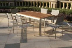 OUTFLEXX Sitzgruppe, Silber, Edelstahl/Teak, Esstisch 180 X 90 Cm, 6 Stapelstühle Gepolstert -Ausgewählte Gartenmöbelgeschäfte 4 14191.jpg