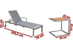 OUTFLEXX Sonnenliegen-Set, Silber, Edelstahl/FSC-Teak, 195,5x74x35cm, Mit Armlehnen, Inkl. Beistelltisch 45x45cm 10 OUTFLEXX Sonnenliegen-Set, Silber, Edelstahl/FSC-Teak, 195,5x74x35cm, Mit Armlehnen, Inkl. Beistelltisch 45x45cm -Ausgewählte Gartenmöbelgeschäfte 4 16546.jpg