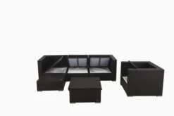 OUTFLEXX Loungemöbel-Set, Braun, Polyrattan, Für 5 Personen, Inkl. Loungetisch, Wasserfeste Kissenbox -Ausgewählte Gartenmöbelgeschäfte 4 1713 BOX D.jpg