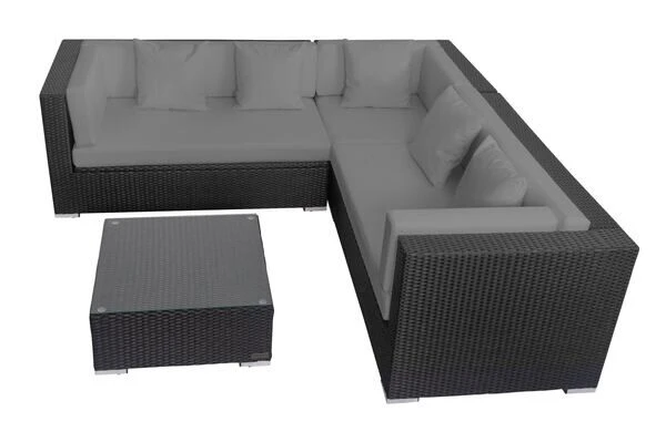 OUTFLEXX Loungemöbel-Set, Schwarz, Polyrattan, 6 Personen, Wasserfeste Kissenbox 8 OUTFLEXX Loungemöbel-Set, Schwarz, Polyrattan, 6 Personen, Wasserfeste Kissenbox – Bild 6