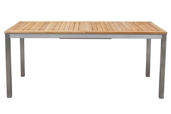 STERN Cardiff Esstischgruppe, Silber/taupe, Edelstahl/FSC-Teak, Tisch 180/240 X 100 Cm, 6 Stapelsessel 6 STERN Cardiff Esstischgruppe, Silber/taupe, Edelstahl/FSC-Teak, Tisch 180/240 X 100 Cm, 6 Stapelsessel – Bild 4