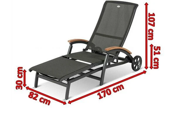 HARTMAN Da Vinci Gartenliege, Xerix/anthrazit, Alu/Textilene, 170 X 82 X 30 Cm, Mit FSC-Teak-Armlehnen 6 HARTMAN Da Vinci Gartenliege, Xerix/anthrazit, Alu/Textilene, 170 X 82 X 30 Cm, Mit FSC-Teak-Armlehnen – Bild 5