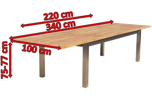OUTFLEXX Ausziehtisch, FSC-Teakholz/Edelstahl, Plattenstärke 30mm, 220/340x100cm 7 OUTFLEXX Ausziehtisch, FSC-Teakholz/Edelstahl, Plattenstärke 30mm, 220/340x100cm – Bild 5