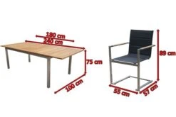 OUTFLEXX Set, Schwarz, Edelstahl/Teak, Tisch 180/240 X 100 Cm, 6 Stapelstühle Gepolstert -Ausgewählte Gartenmöbelgeschäfte 5 14137.jpg