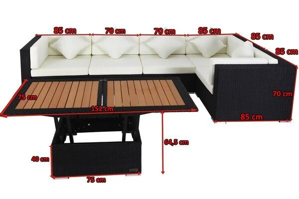 OUTFLEXX Loungemöbel-Set Polyrattan, Schwarz, Für 5 Personen, Inkl. Loungetisch, Wasserfeste Kissenbox 7 OUTFLEXX Loungemöbel-Set Polyrattan, Schwarz, Für 5 Personen, Inkl. Loungetisch, Wasserfeste Kissenbox – Bild 5