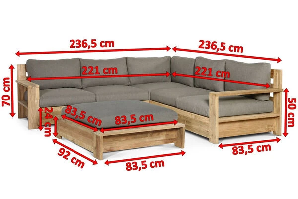 OUTFLEXX Kassel Ecklounge, Recyceltes Teakholz, Inkl. Polster Aus Olefin, Rustikal Gebürstet 7 OUTFLEXX Kassel Ecklounge, Recyceltes Teakholz, Inkl. Polster Aus Olefin, Rustikal Gebürstet – Bild 5