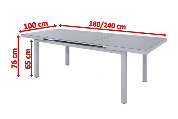 OUTFLEXX Premium Ausziehtisch, Silber/grau, Alu/Glas, 180/240x100cm, Automatischer Ausziehmechanismus 7 OUTFLEXX Premium Ausziehtisch, Silber/grau, Alu/Glas, 180/240x100cm, Automatischer Ausziehmechanismus – Bild 5