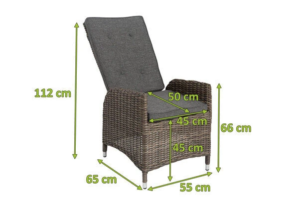 OUTFLEXX 2er Set Dining Sessel, Grau, Polyrattan, Je 55 X 65 X 112 Cm, Rücken Stufenlos Verstellbar 7 OUTFLEXX 2er Set Dining Sessel, Grau, Polyrattan, Je 55 X 65 X 112 Cm, Rücken Stufenlos Verstellbar – Bild 5