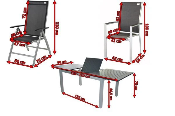 DOPPLER Expert Esstischgarnitur, Silber/schwarz, Alu/Textilene, 4 Stapelsessel, 2 Hochlehner, 150-210x90cm 7 DOPPLER Expert Esstischgarnitur, Silber/schwarz, Alu/Textilene, 4 Stapelsessel, 2 Hochlehner, 150-210x90cm – Bild 5