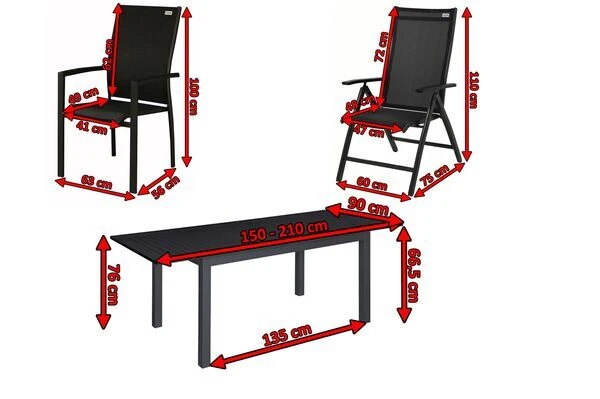 DOPPLER Expert Esstischgarnitur, Anthrazit/schwarz, Alu/Textilene, 4 Stapelsessel, 2 Hochlehner, 150-210x90cm 7 DOPPLER Expert Esstischgarnitur, Anthrazit/schwarz, Alu/Textilene, 4 Stapelsessel, 2 Hochlehner, 150-210x90cm – Bild 5