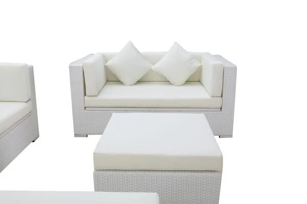 OUTFLEXX Loungemöbel-Set, Weiß, Polyrattan, Für 9 Personen, Inkl. Kaffeetisch, Wasserfeste Kissenbox 9 OUTFLEXX Loungemöbel-Set, Weiß, Polyrattan, Für 9 Personen, Inkl. Kaffeetisch, Wasserfeste Kissenbox – Bild 7