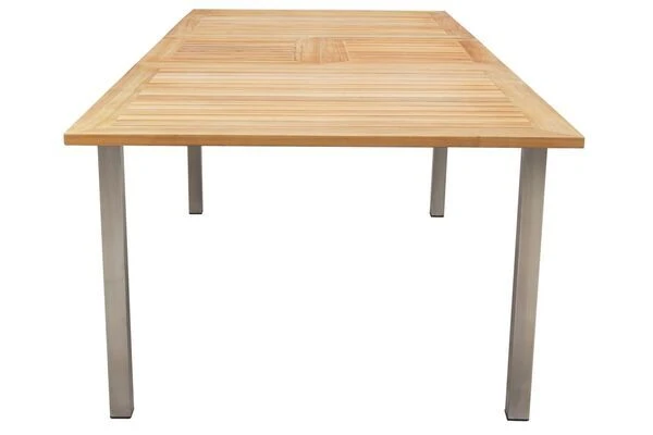 STERN Cardiff Esstischgruppe, Silber/taupe, Edelstahl/FSC-Teak, Tisch 180/240 X 100 Cm, 6 Stapelsessel 11 STERN Cardiff Esstischgruppe, Silber/taupe, Edelstahl/FSC-Teak, Tisch 180/240 X 100 Cm, 6 Stapelsessel – Bild 9